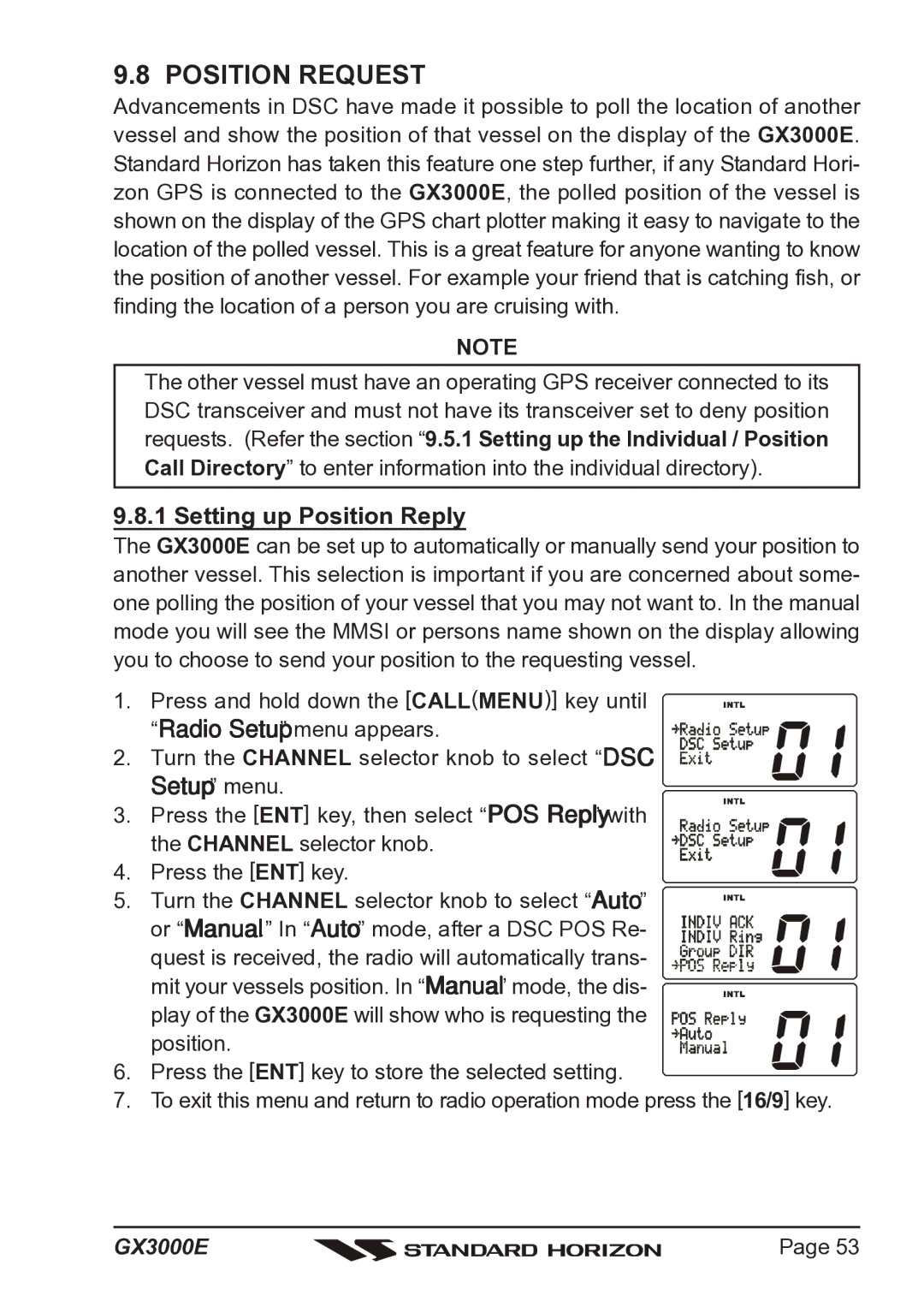 Standard Horizon Matrix GX3000E owner manual Position Request, Setting up Position Reply 