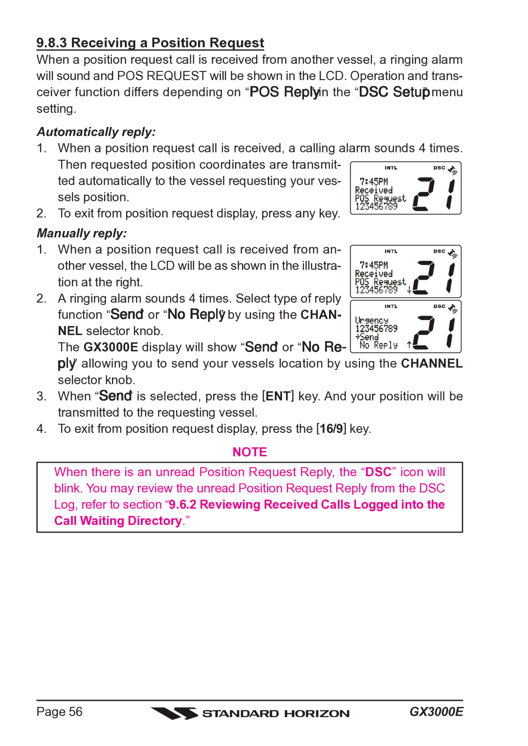 Standard Horizon Matrix GX3000E owner manual Receiving a Position Request, Automatically reply 