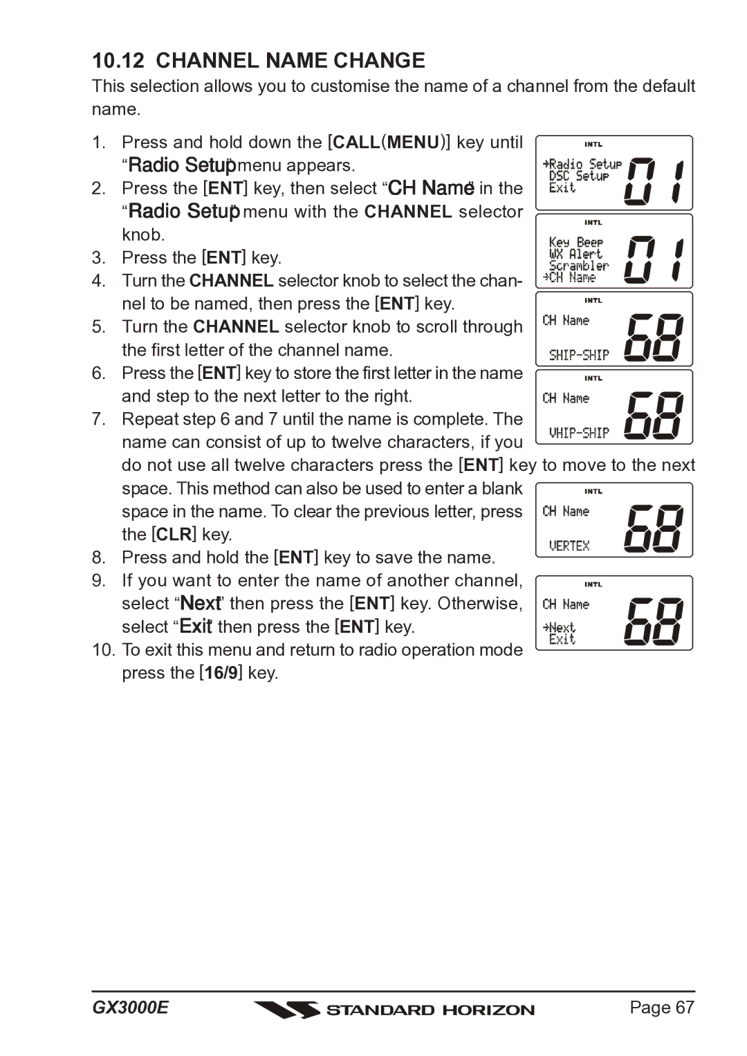 Standard Horizon Matrix GX3000E owner manual Channel Name Change 