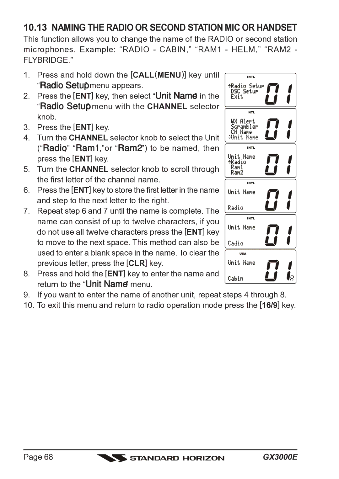 Standard Horizon Matrix GX3000E owner manual Naming the Radio or Second Station MIC or Handset, Flybridge 