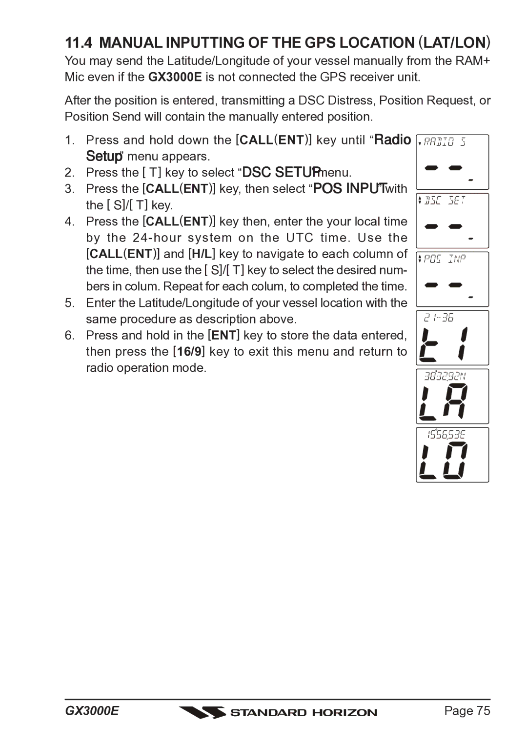 Standard Horizon Matrix GX3000E owner manual Manual Inputting of the GPS Location LAT/LON 