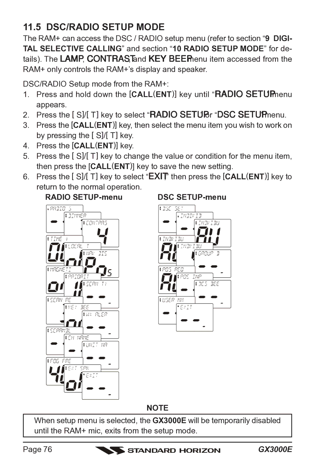 Standard Horizon Matrix GX3000E owner manual 11.5 DSC/RADIO Setup Mode 