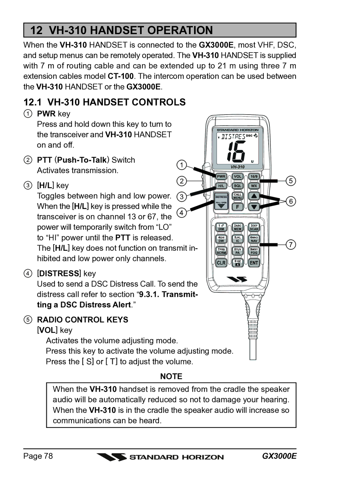 Standard Horizon Matrix GX3000E owner manual 12 VH-310 Handset Operation, 12.1 VH-310 Handset Controls, PWR key 