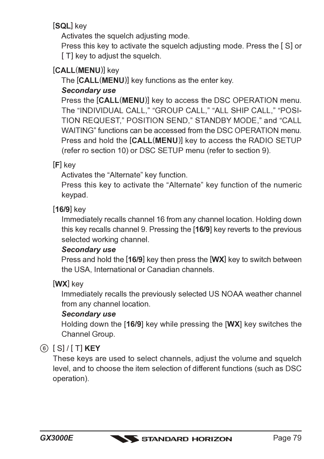 Standard Horizon Matrix GX3000E owner manual Secondary use 