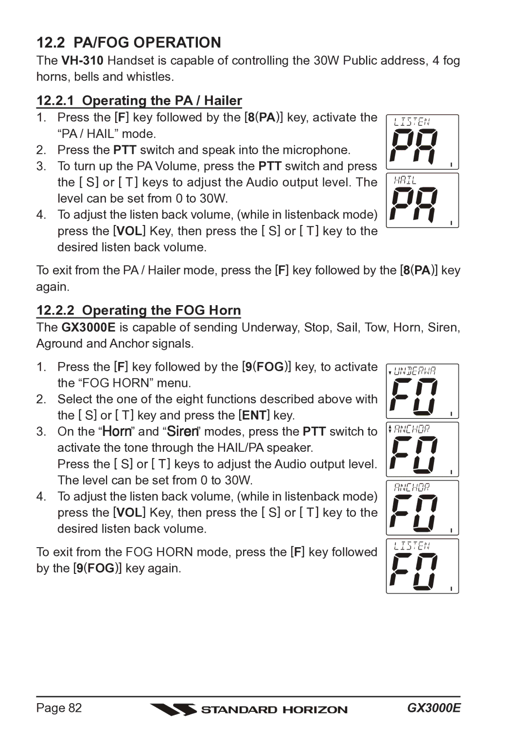 Standard Horizon Matrix GX3000E owner manual 12.2 PA/FOG Operation, Operating the PA / Hailer 