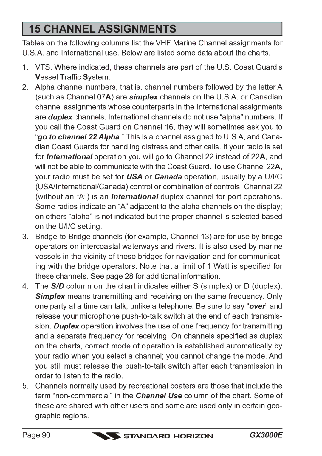 Standard Horizon Matrix GX3000E owner manual Channel Assignments 