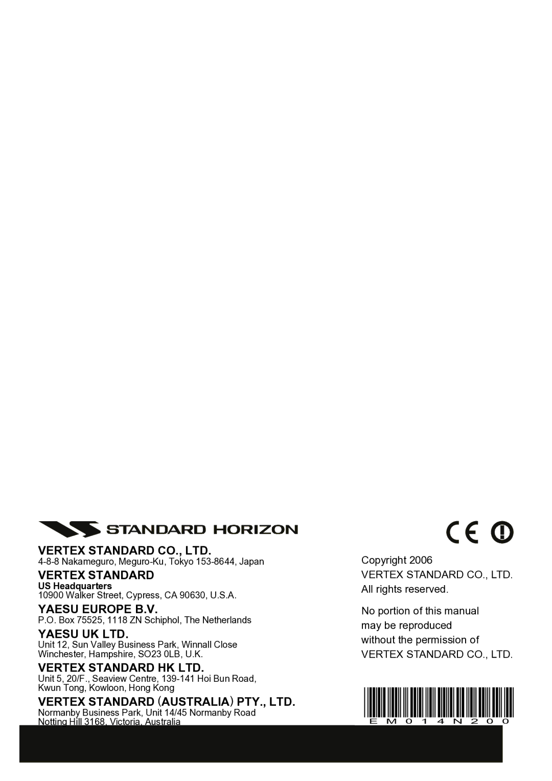 Standard Horizon Matrix GX3000E owner manual Vertex Standard 