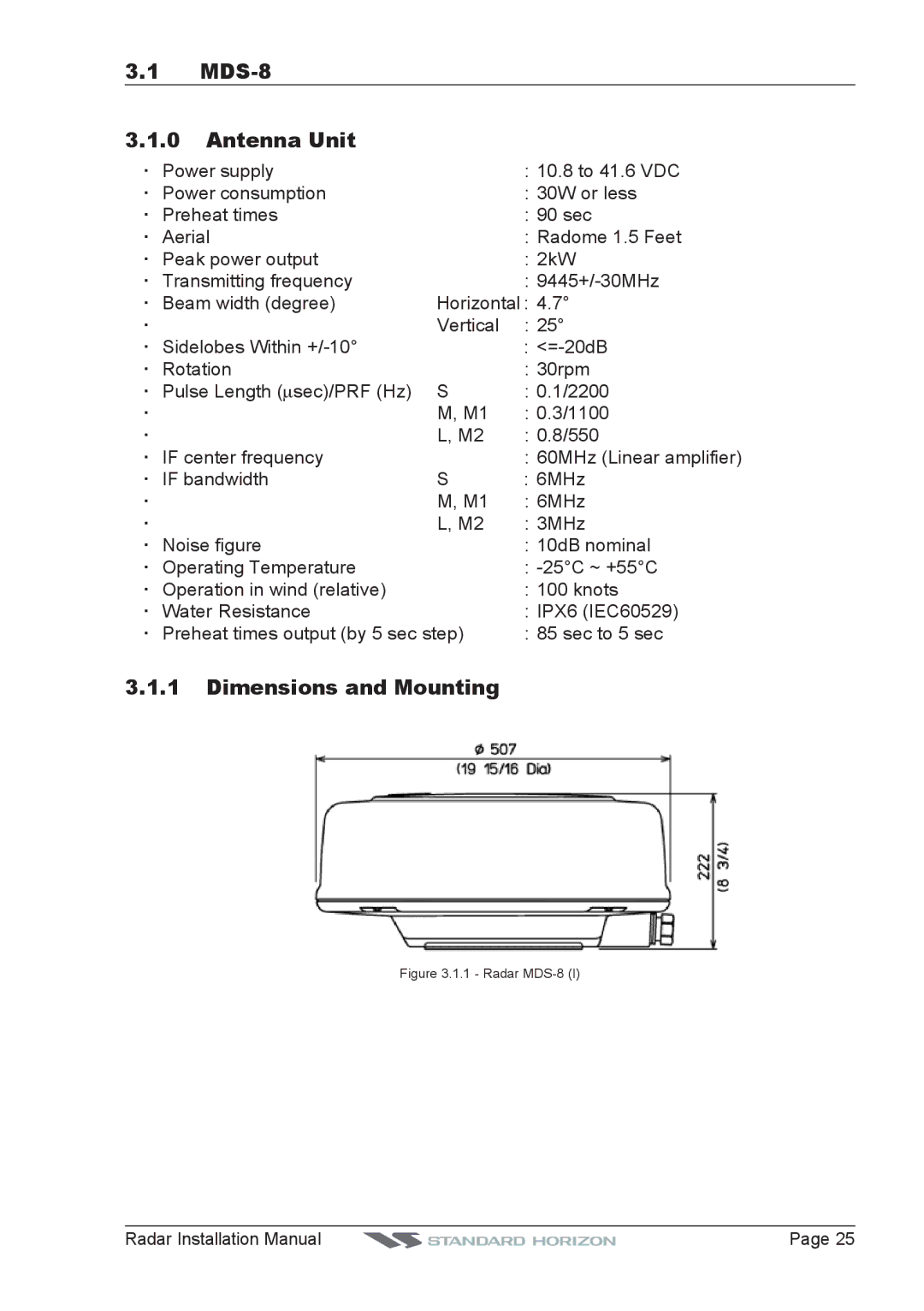 Standard Horizon MDS-9, MDS-10-5, MDS-10-4 manual MDS-8 Antenna Unit, Radar MDS-8 