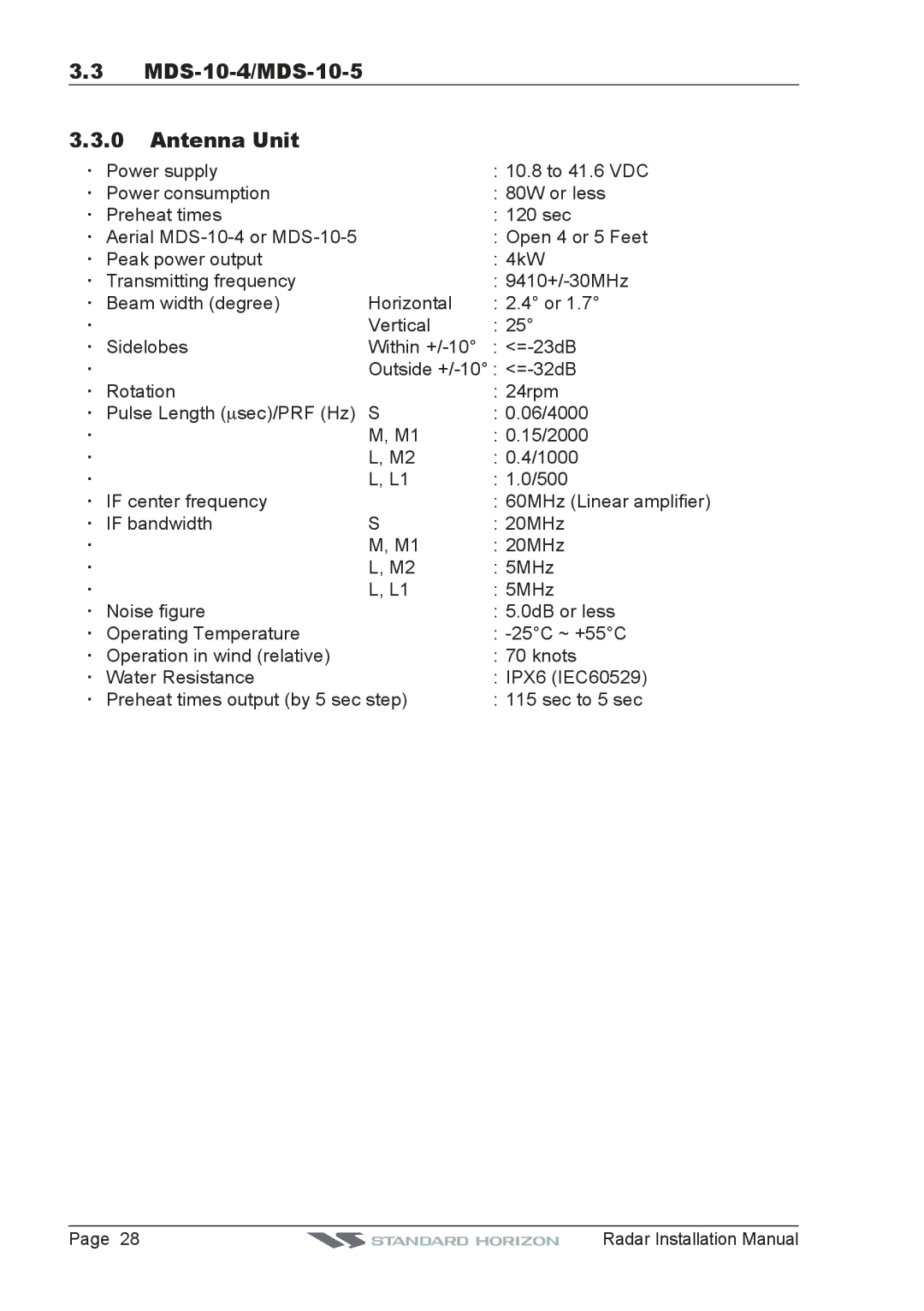 Standard Horizon MDS-9, MDS-8 manual MDS-10-4/MDS-10-5 Antenna Unit 