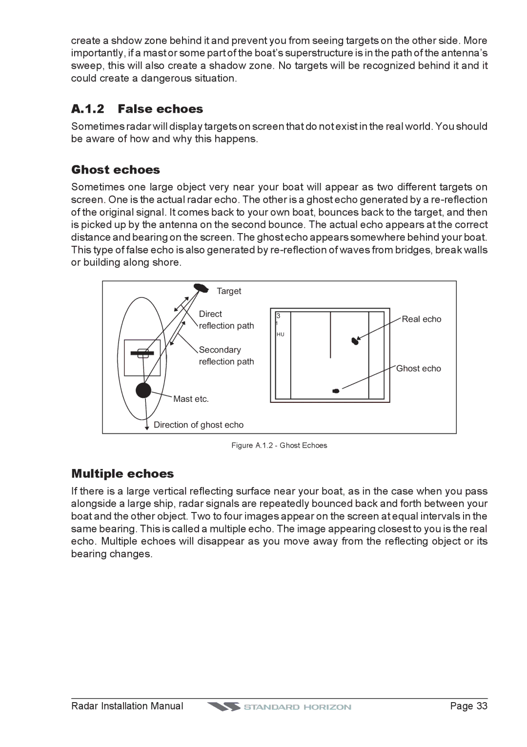 Standard Horizon MDS-9, MDS-8, MDS-10-5, MDS-10-4 manual False echoes, Ghost echoes, Multiple echoes 