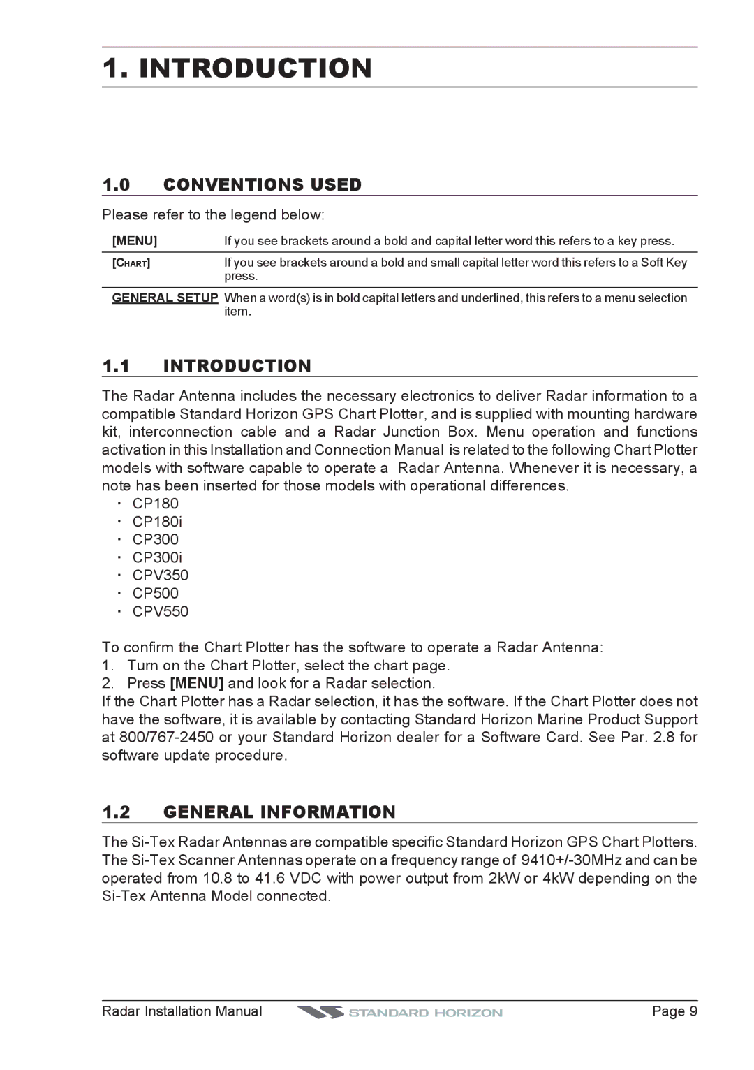 Standard Horizon MDS-10-5, MDS-8, MDS-9, MDS-10-4 manual Introduction, Conventions Used, General Information, Press 