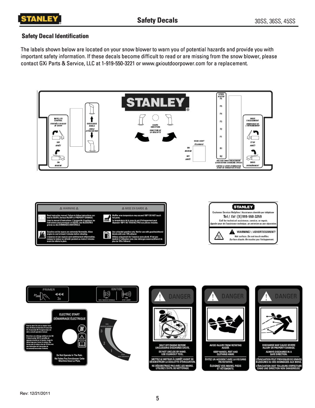 Stanley Black & Decker 30SS, 36SS, 45SS owner manual Safety Decals, Safety Decal Identification 