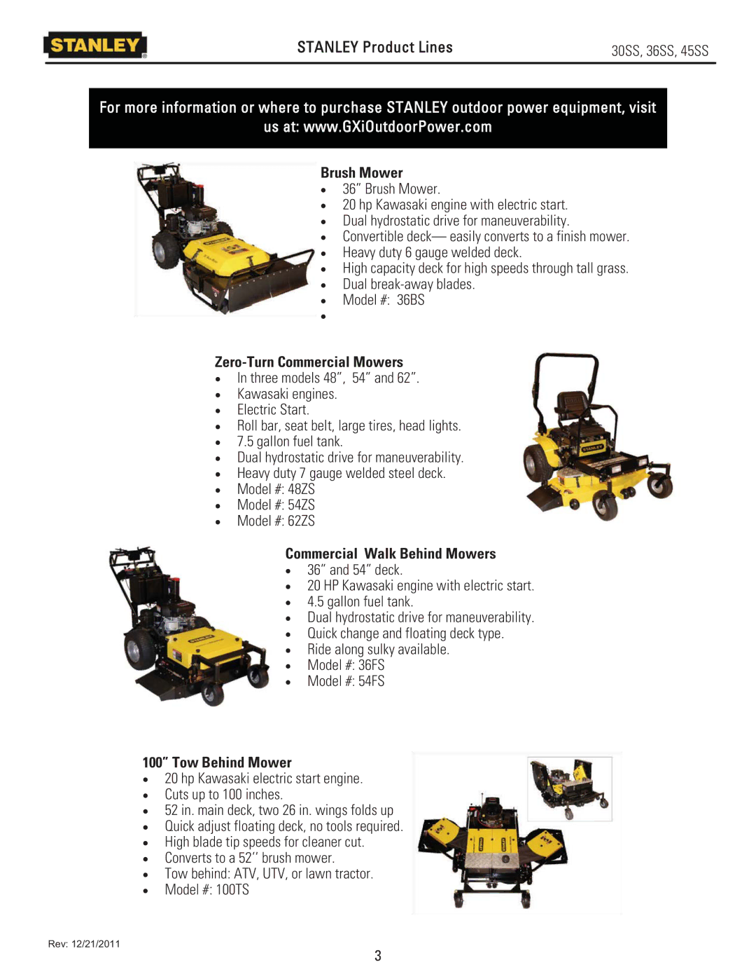 Stanley Black & Decker 36SS Brush Mower, Zero-Turn Commercial Mowers, Commercial Walk Behind Mowers, Tow Behind Mower 