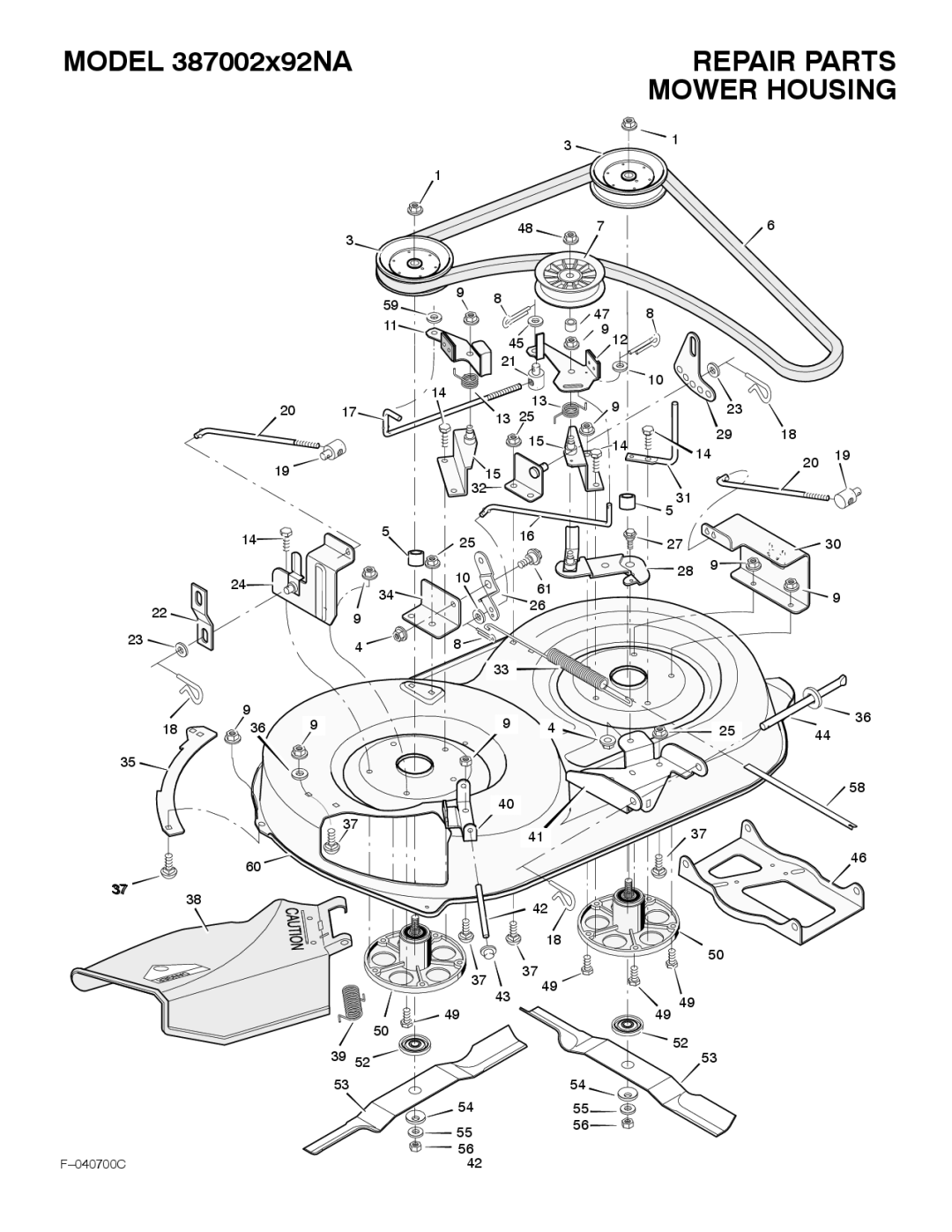 Stanley Black & Decker 387002x92NA manual Mower Housing 