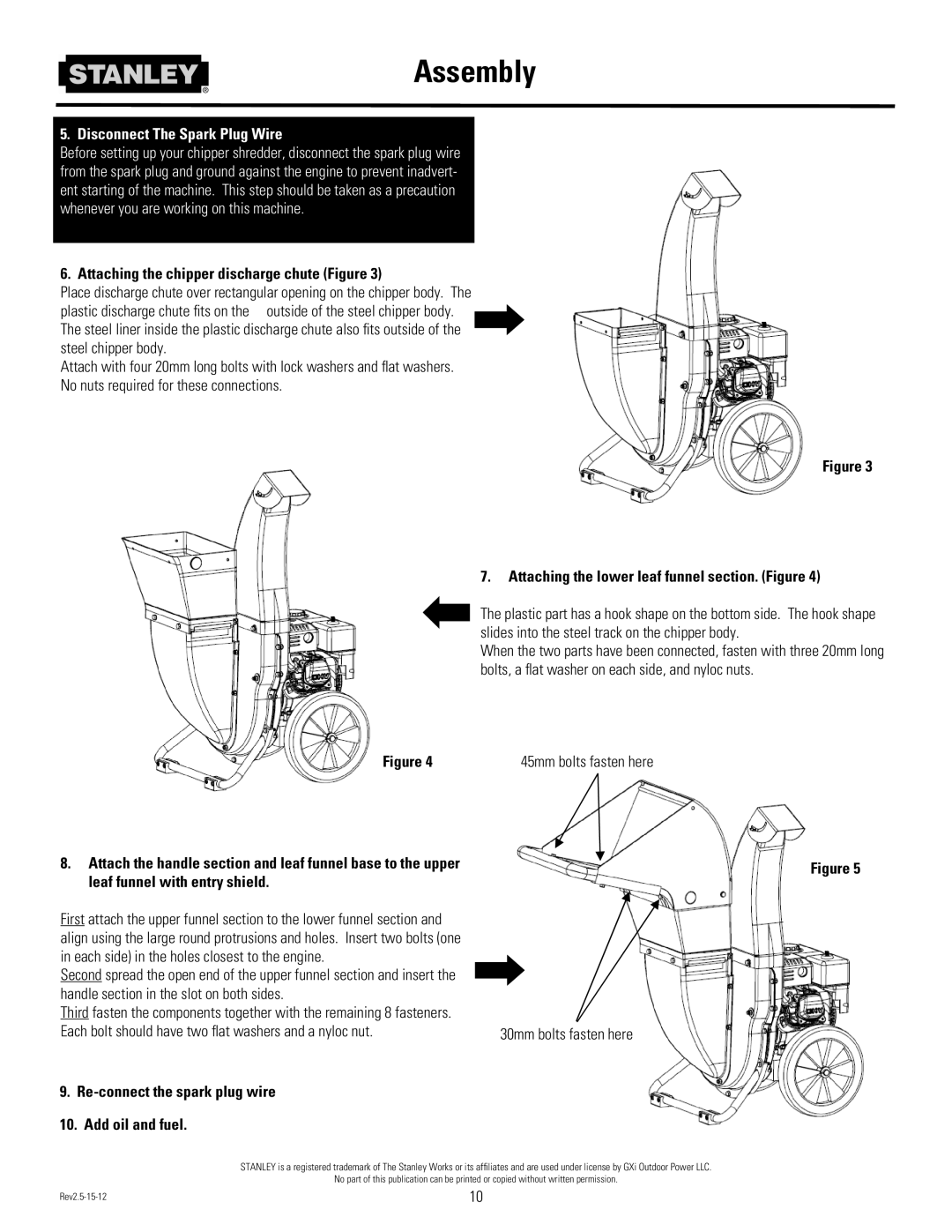 Stanley Black & Decker CH2 Attaching the chipper discharge chute Figure, Attaching the lower leaf funnel section. Figure 