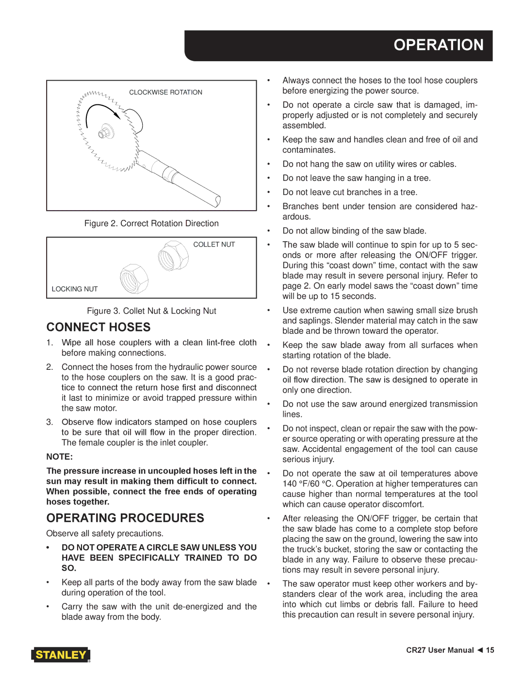 Stanley Black & Decker CR27 user manual Connect Hoses, Operating Procedures 