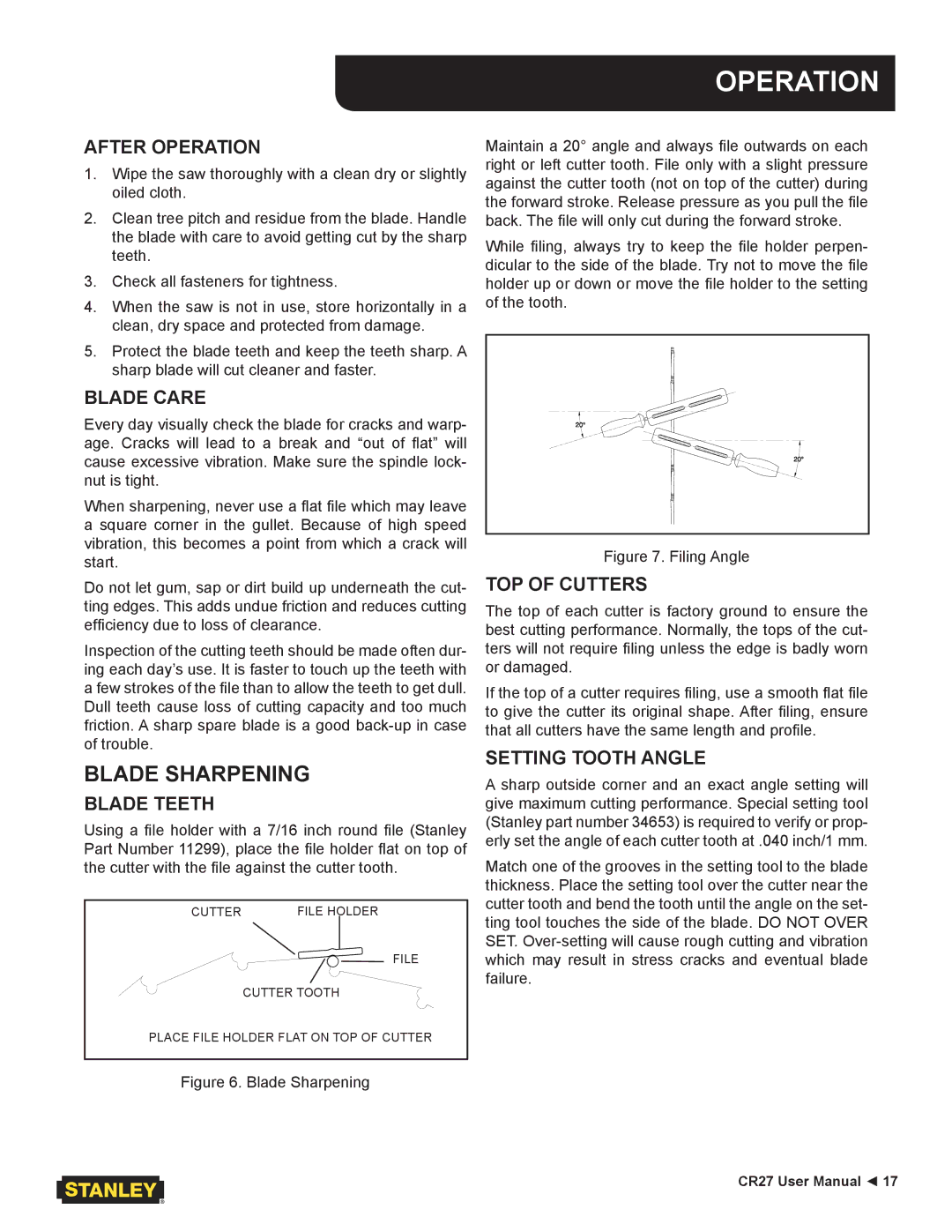 Stanley Black & Decker CR27 user manual Blade Sharpening 