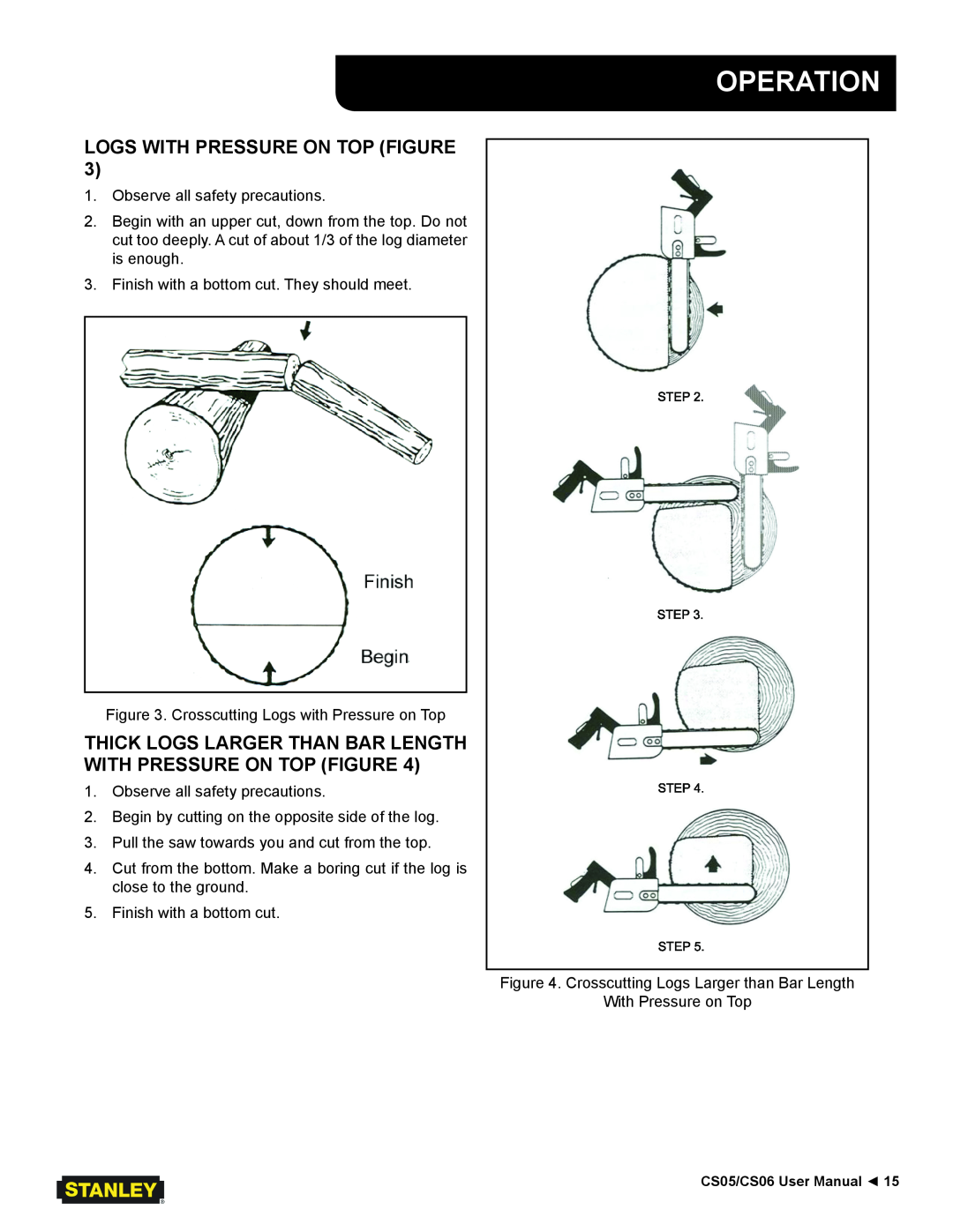 Stanley Black & Decker CS05/CS06 user manual Logs With Pressure On Top Figure, Operation 