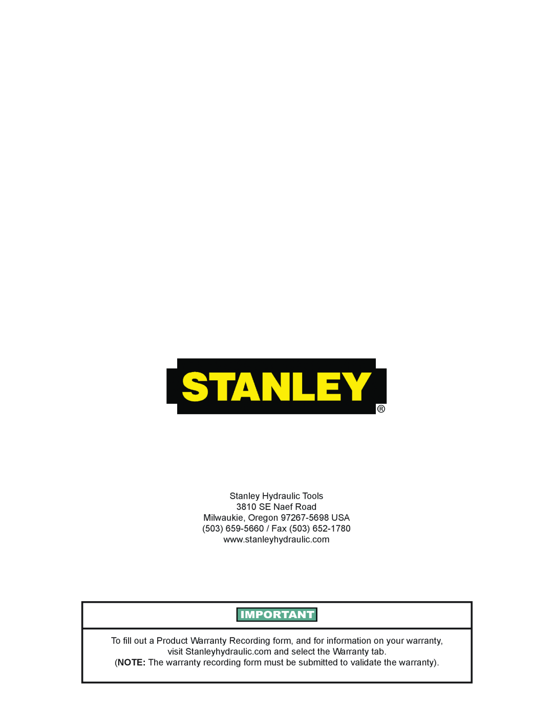 Stanley Black & Decker CS05/CS06 user manual Stanley Hydraulic Tools 3810 SE Naef Road, Milwaukie, Oregon 97267-5698 USA 