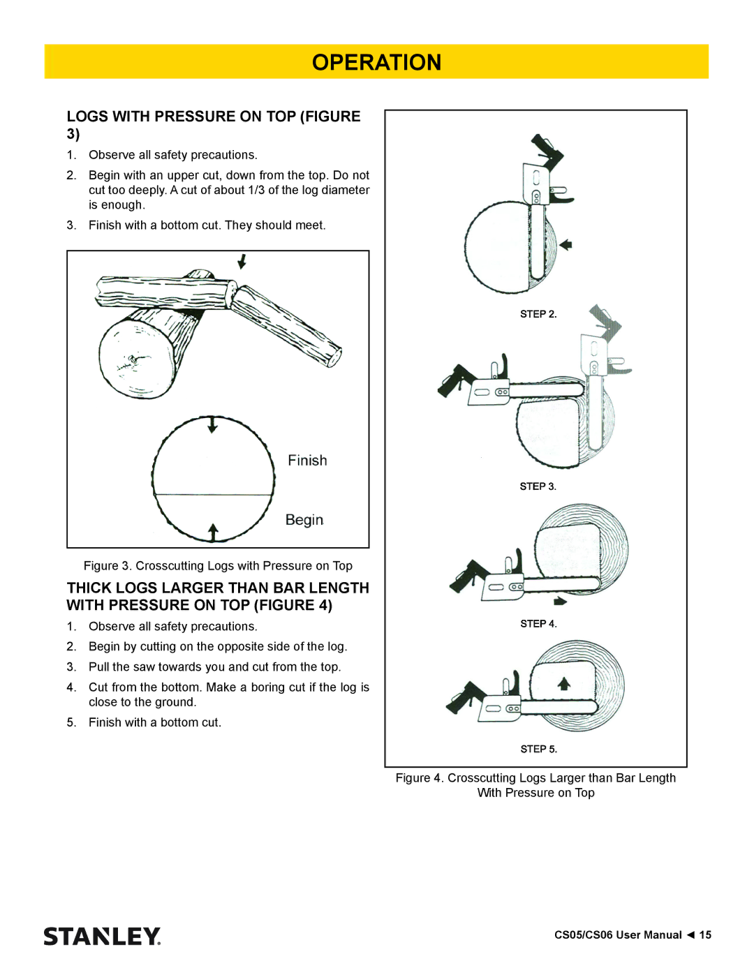 Stanley Black & Decker CS05, CS06 manual Logs with Pressure on TOP Figure, Crosscutting Logs with Pressure on Top 