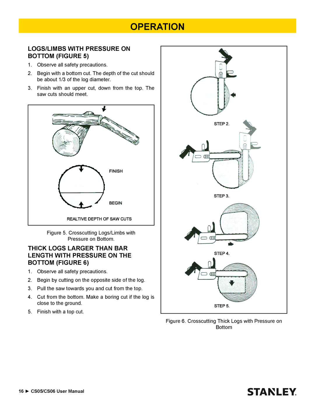 Stanley Black & Decker CS06 LOGS/LIMBS with Pressure on Bottom Figure, Crosscutting Logs/Limbs with Pressure on Bottom 