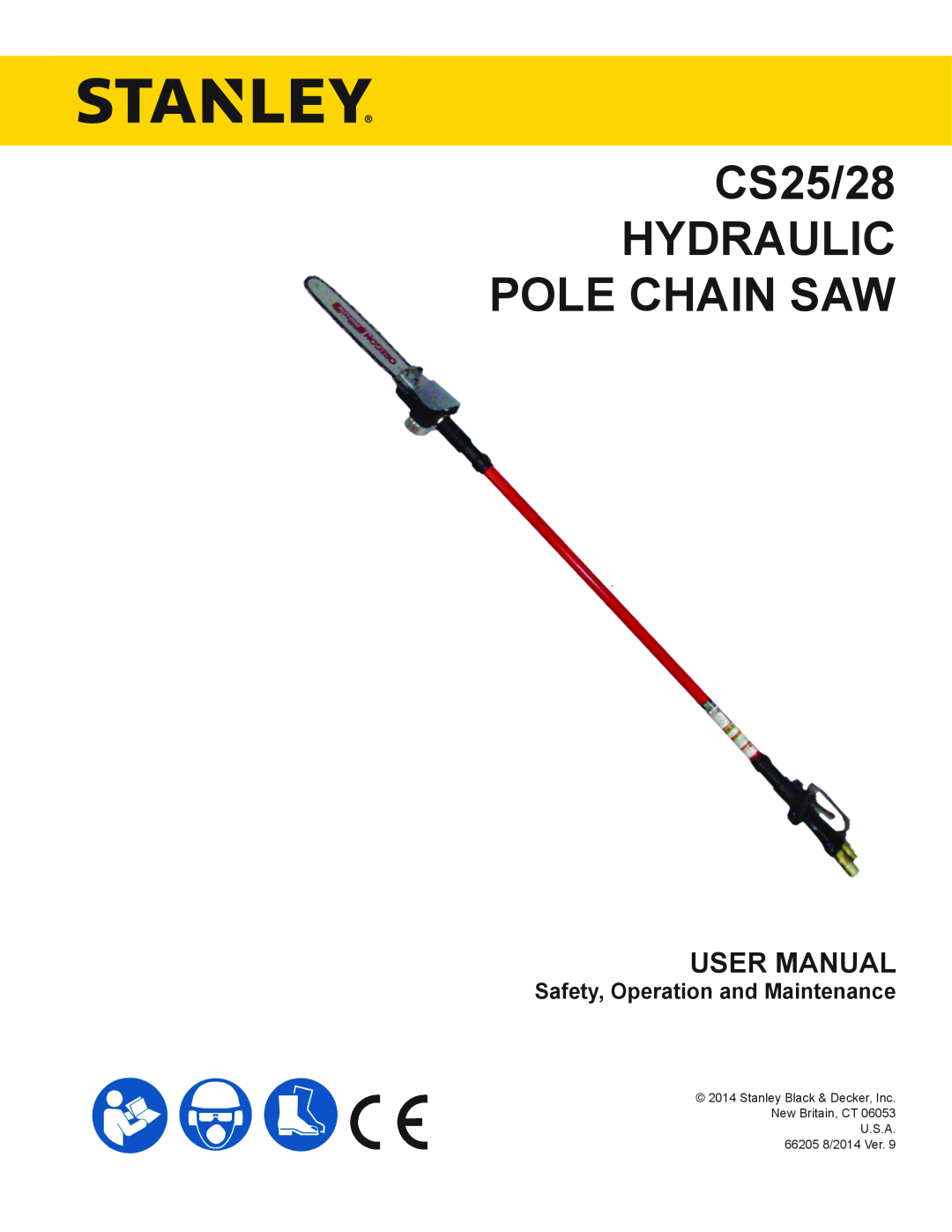 Stanley Black & Decker manual Safety, Operation and Maintenance, CS25/28 HYDRAULIC POLE CHAIN SAW 