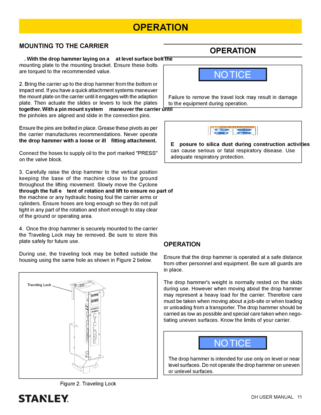 Stanley Black & Decker DH1500 DH3500 DH9000 user manual Mounting to the Carrier, Operation 