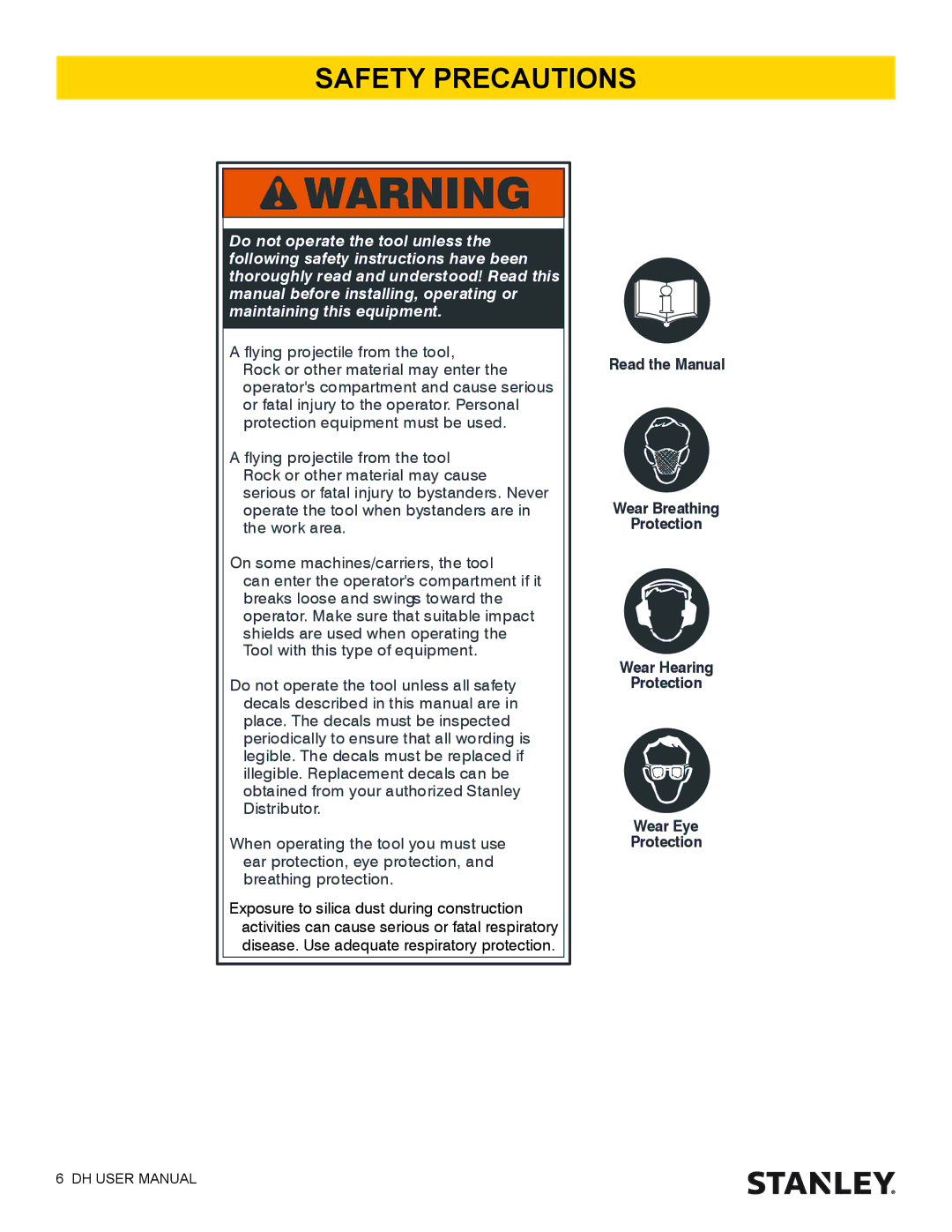 Stanley Black & Decker DH9000, DH3500, DH1500 user manual Safety Precautions 