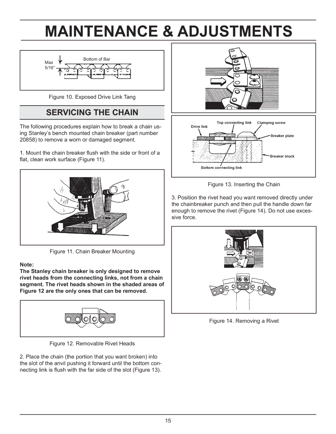 Stanley Black & Decker DS06 manual Servicing the Chain, Exposed Drive Link Tang 