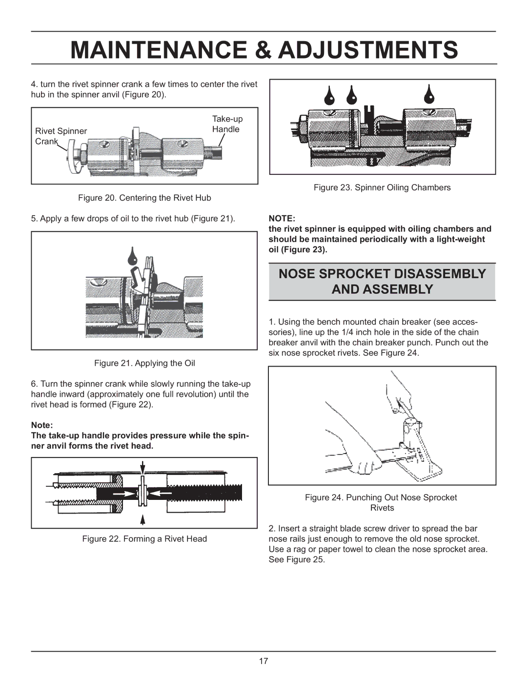 Stanley Black & Decker DS06 manual Nose Sprocket Disassembly Assembly, Spinner Oiling Chambers 