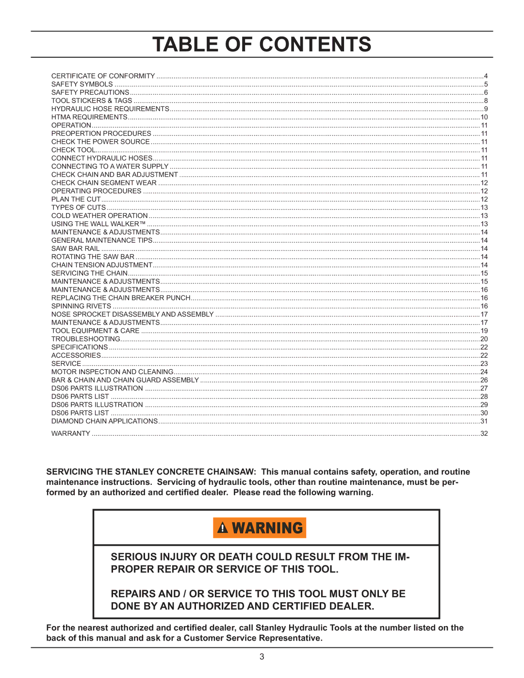 Stanley Black & Decker DS06 manual Table of Contents 