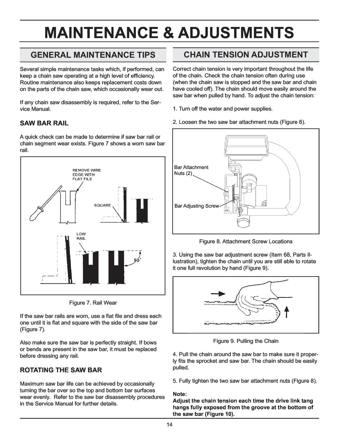 Stanley Black & Decker DS06 Maintenance & Adjustments, General Maintenance Tips, Chain Tension Adjustment, Saw Bar Rail 