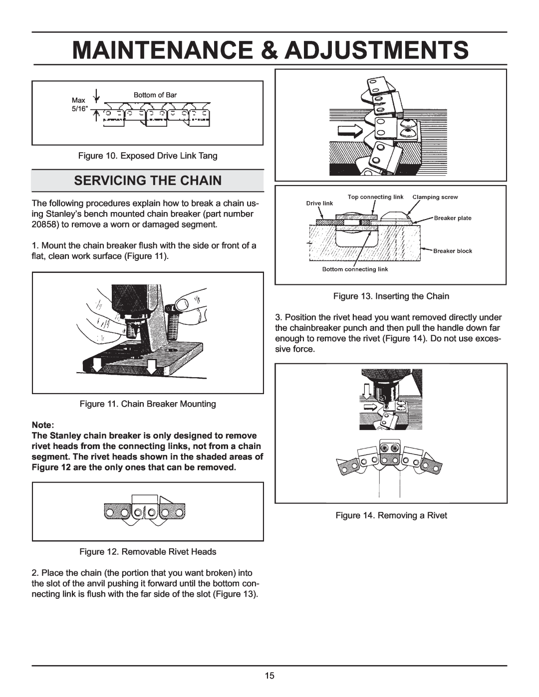 Stanley Black & Decker DS06 manual Servicing The Chain, Maintenance & Adjustments 