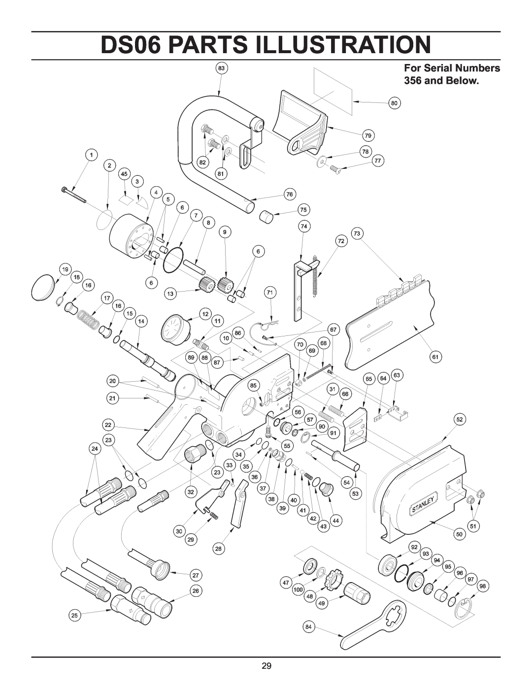 Stanley Black & Decker manual For Serial Numbers 356 and Below, DS06 PARTS ILLUSTRATION 