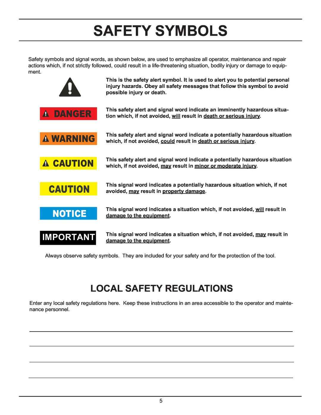 Stanley Black & Decker DS06 manual Safety Symbols, Danger, Local Safety Regulations 