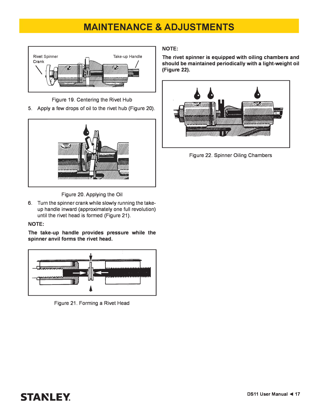 Stanley Black & Decker DS11 user manual Maintenance & Adjustments, Centering the Rivet Hub 