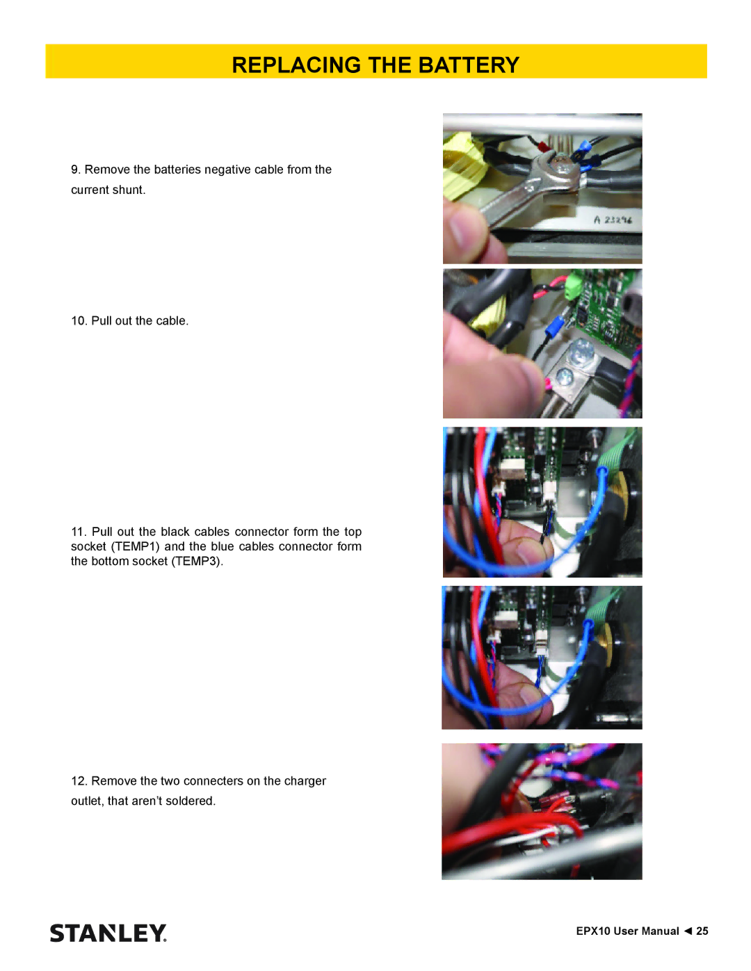 Stanley Black & Decker EPX10 user manual Replacing the Battery 