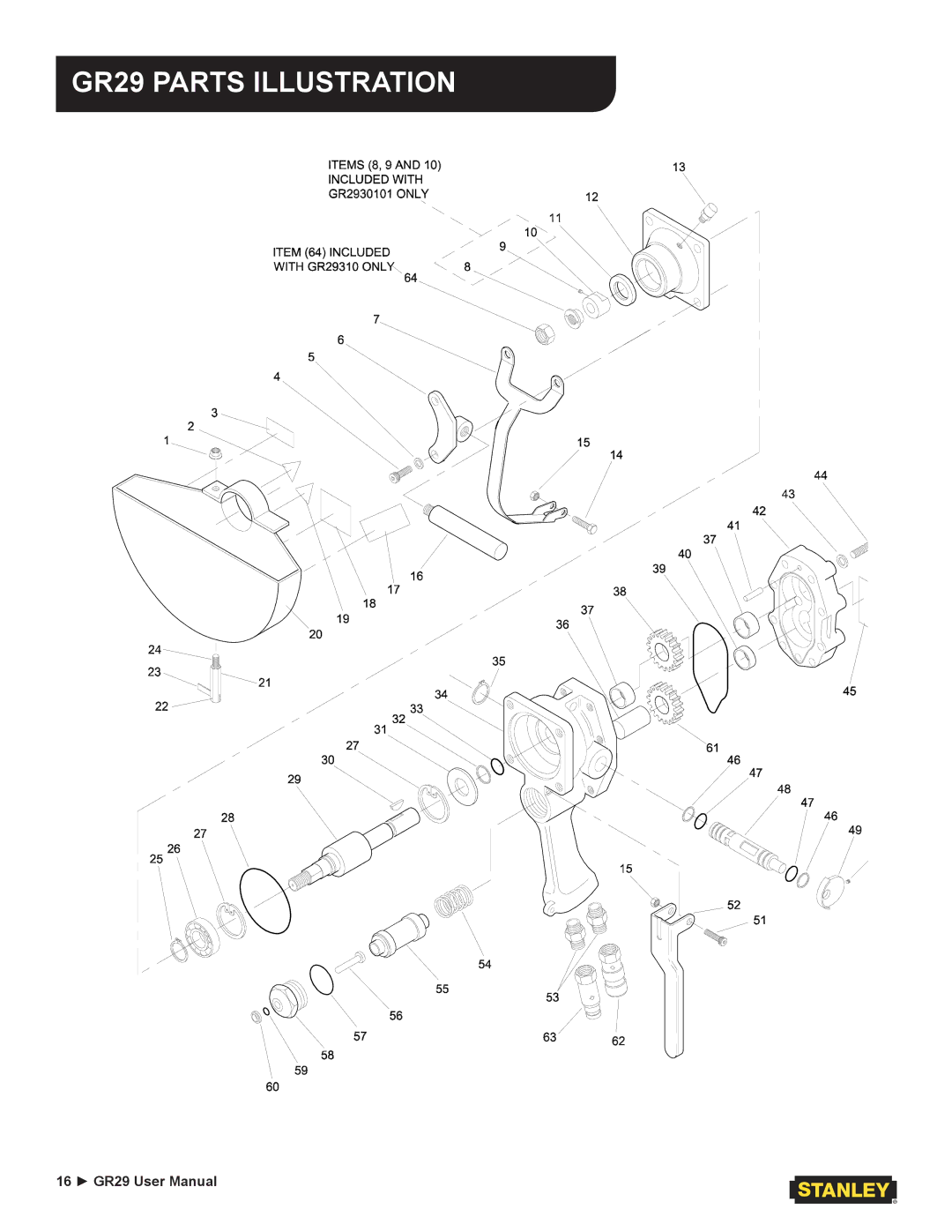 Stanley Black & Decker user manual GR29 Parts Illustration 