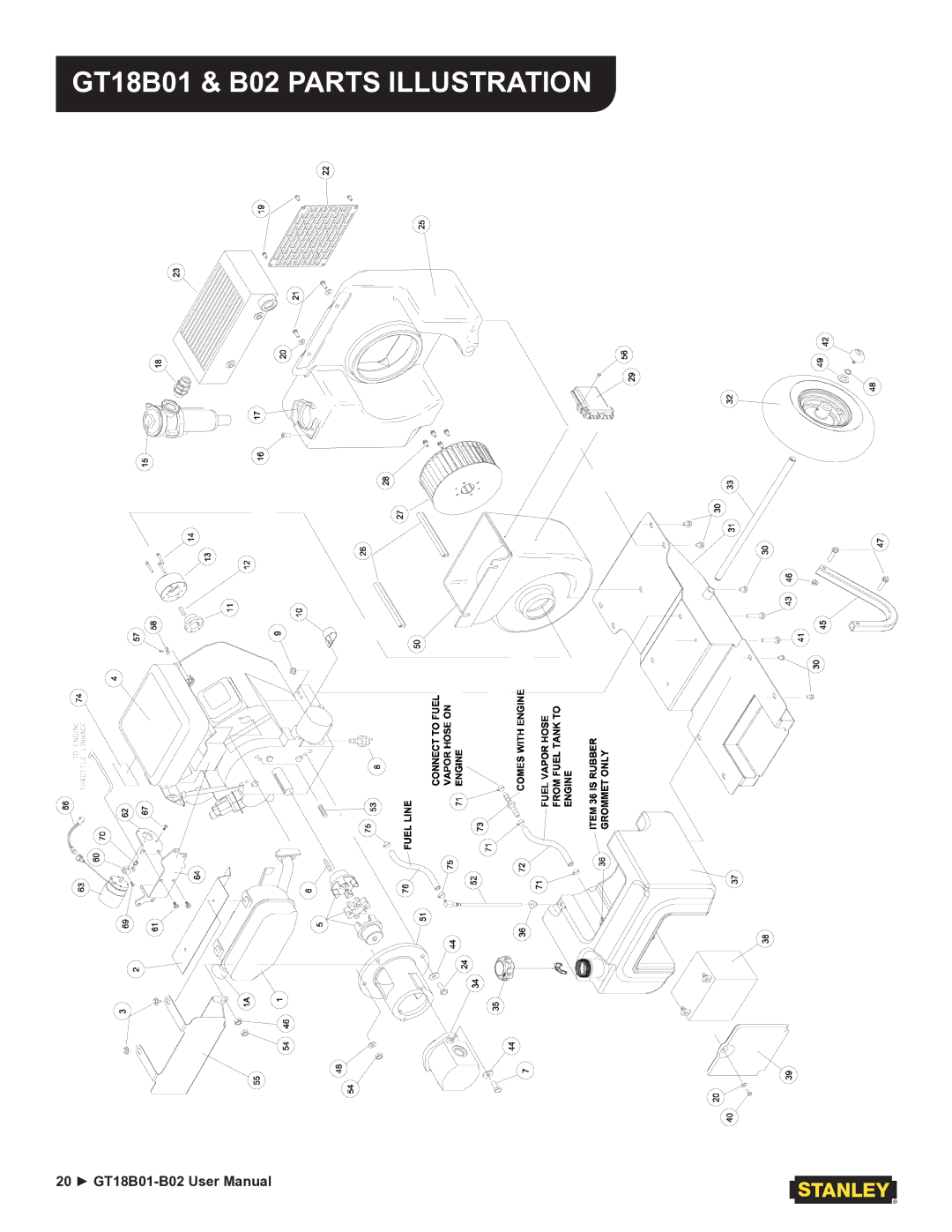 Stanley Black & Decker GT18B02 user manual GT18B01 & B02 Parts Illustration 