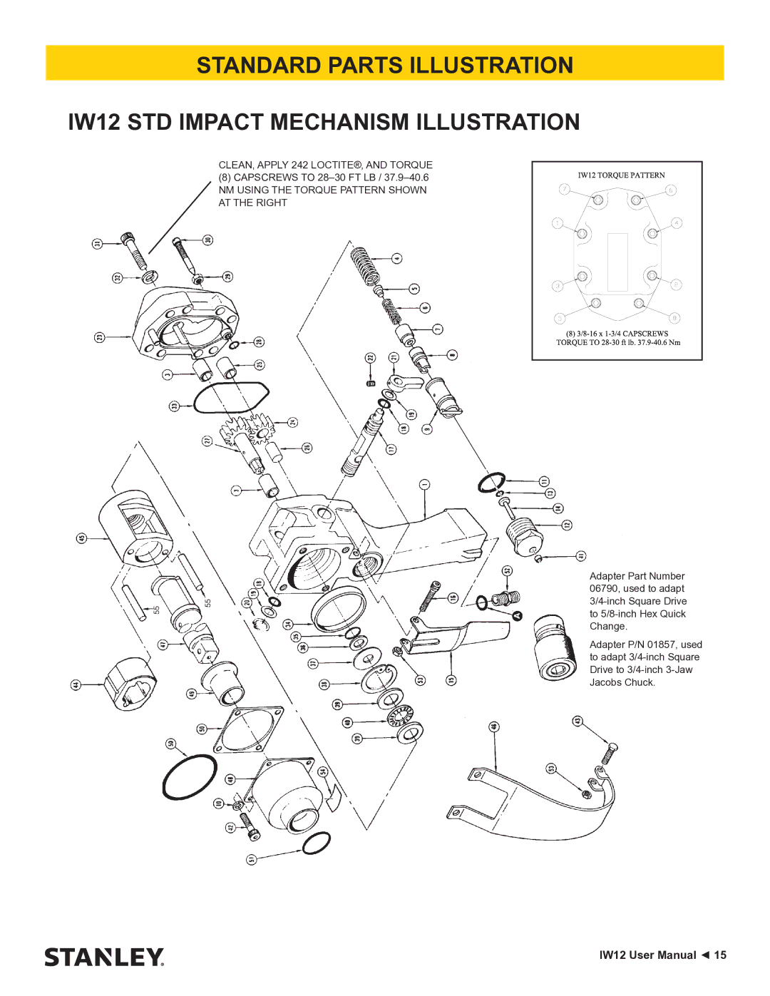 Stanley Black & Decker IW12 user manual CLEAN, Apply 242 LOCTITE, and Torque 