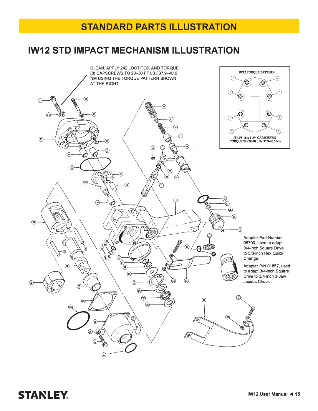Stanley Black & Decker user manual Standard Parts Illustration, IW12 STD IMPACT MECHANISM ILLUSTRATION, IW12 User Manual 