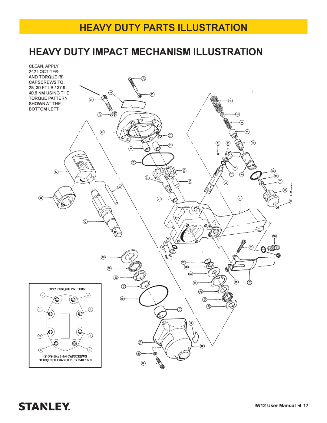 Stanley Black & Decker Heavy Duty Parts Illustration, Heavy Duty Impact Mechanism Illustration, IW12 User Manual 