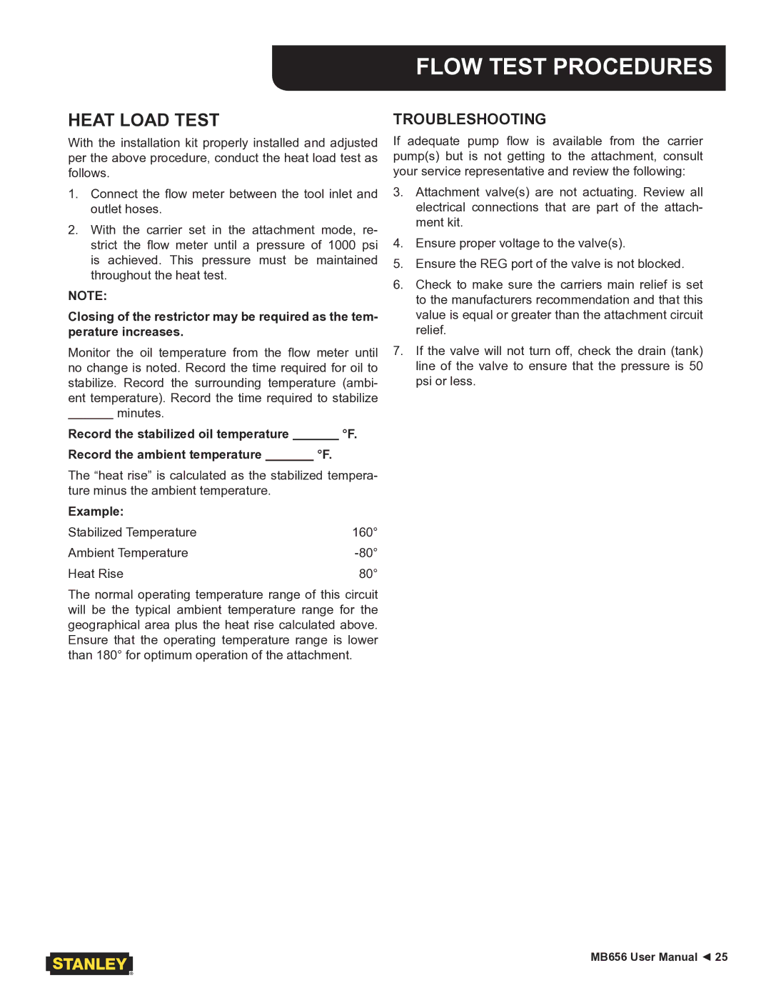 Stanley Black & Decker MB656 user manual Heat Load Test, Troubleshooting 