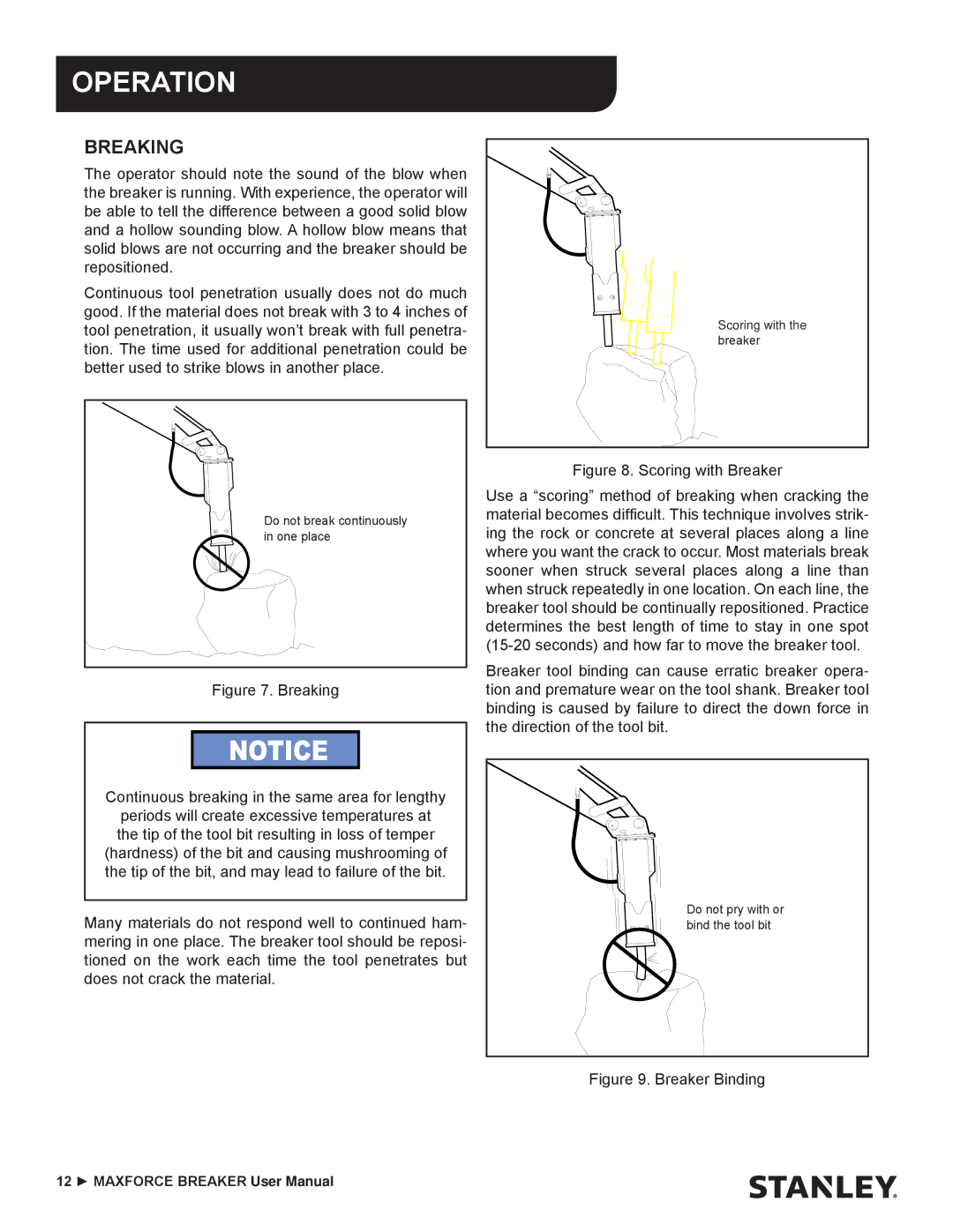 Stanley Black & Decker MBX138 thru MBX608 user manual Breaking, Breaker Binding 