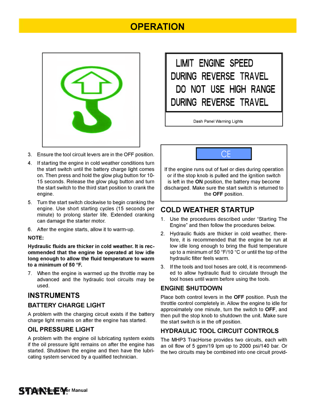 Stanley Black & Decker MHP3 manual Instruments, Cold Weather Startup 