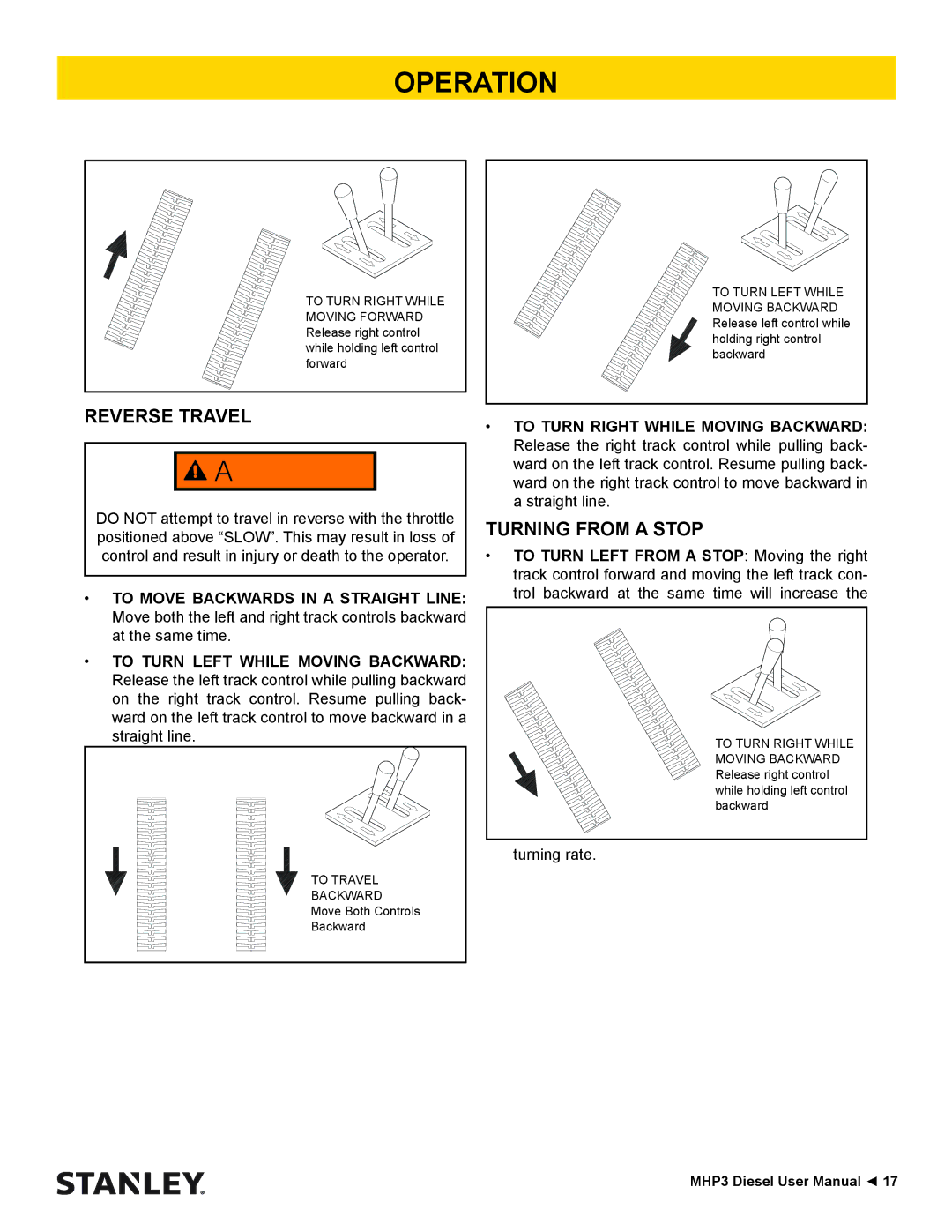 Stanley Black & Decker MHP3 manual Turning from a Stop 