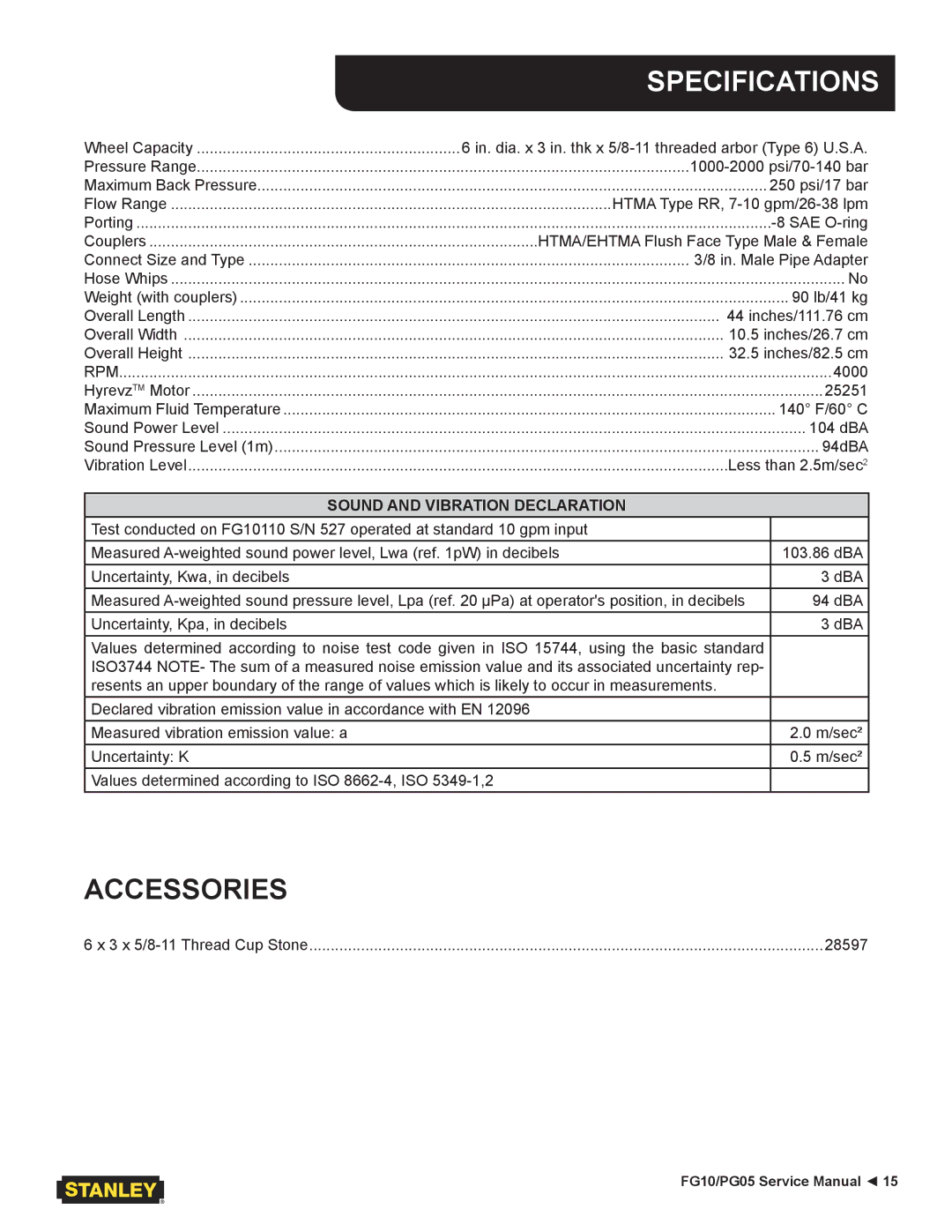 Stanley Black & Decker FG10, PG05 user manual Accessories 