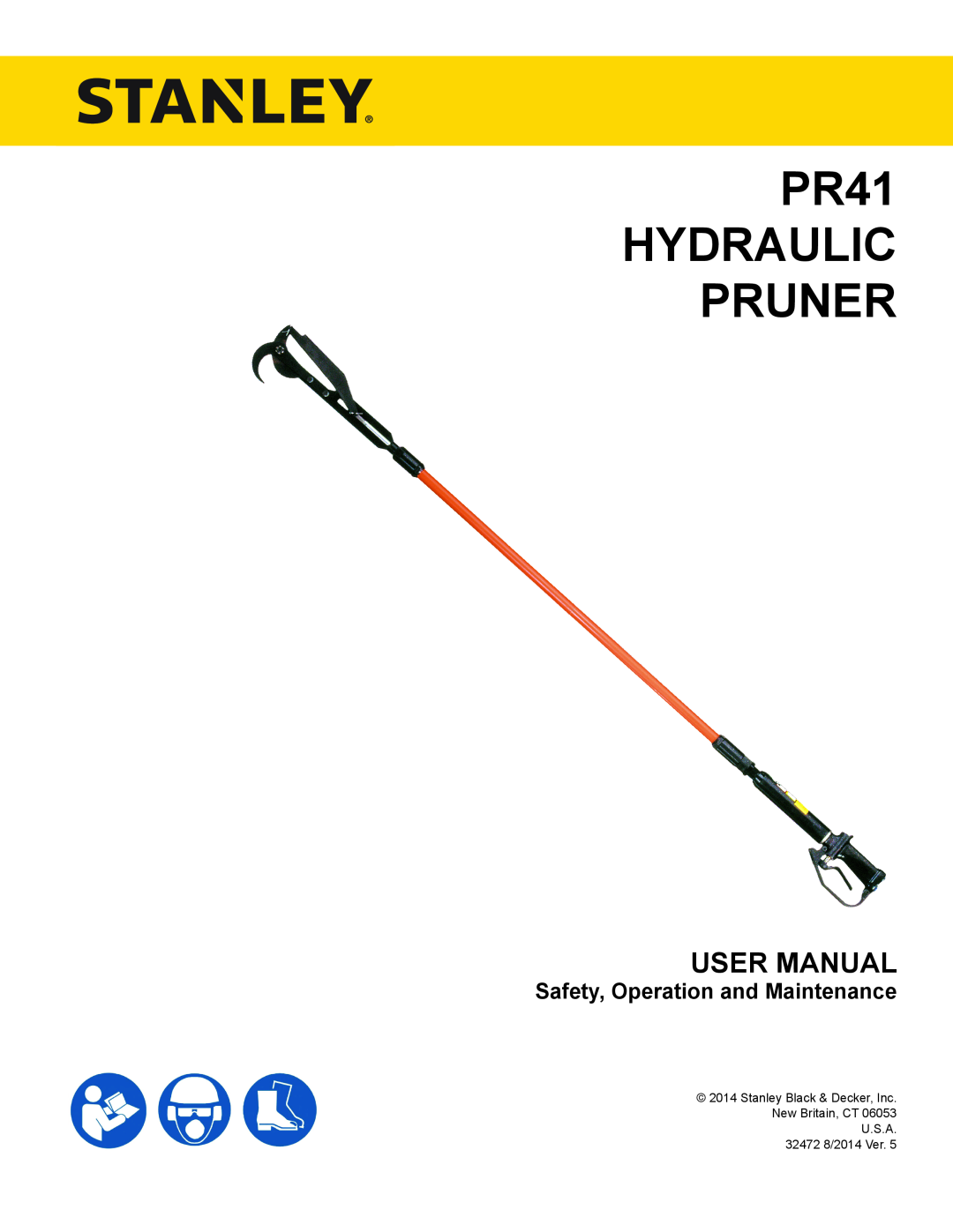 Stanley Black & Decker manual User Manual, Safety, Operation and Maintenance, PR41 HYDRAULIC PRUNER 
