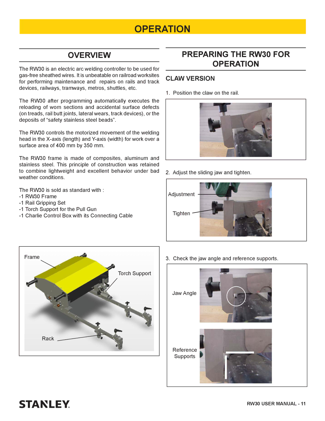 Stanley Black & Decker RW30 user manual Operation, Claw Version 