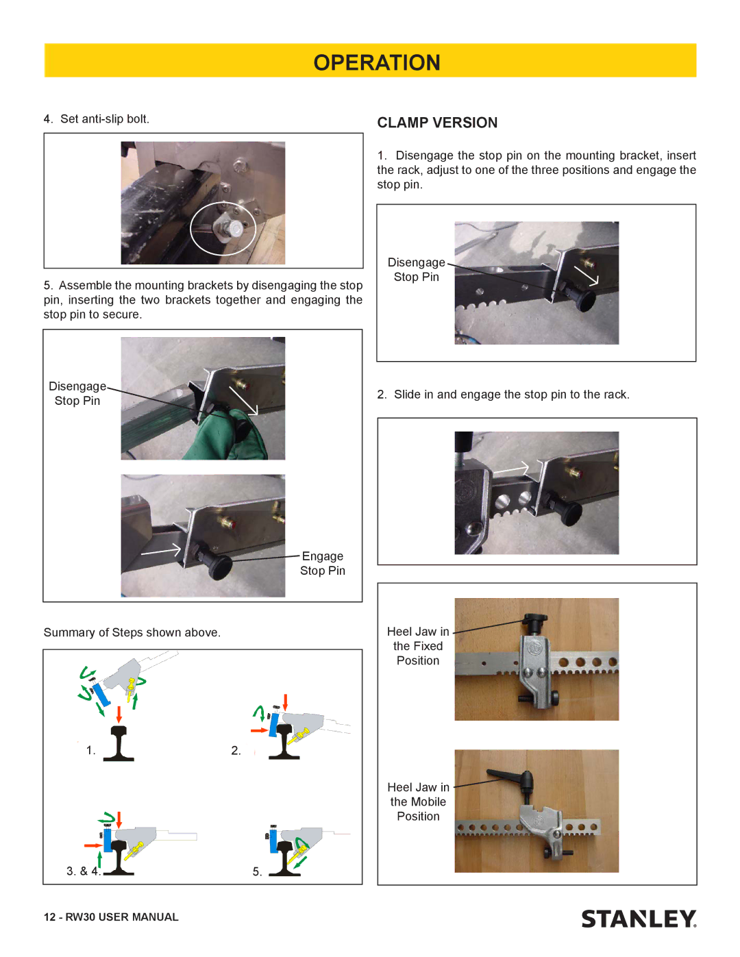 Stanley Black & Decker RW30 user manual Clamp Version 